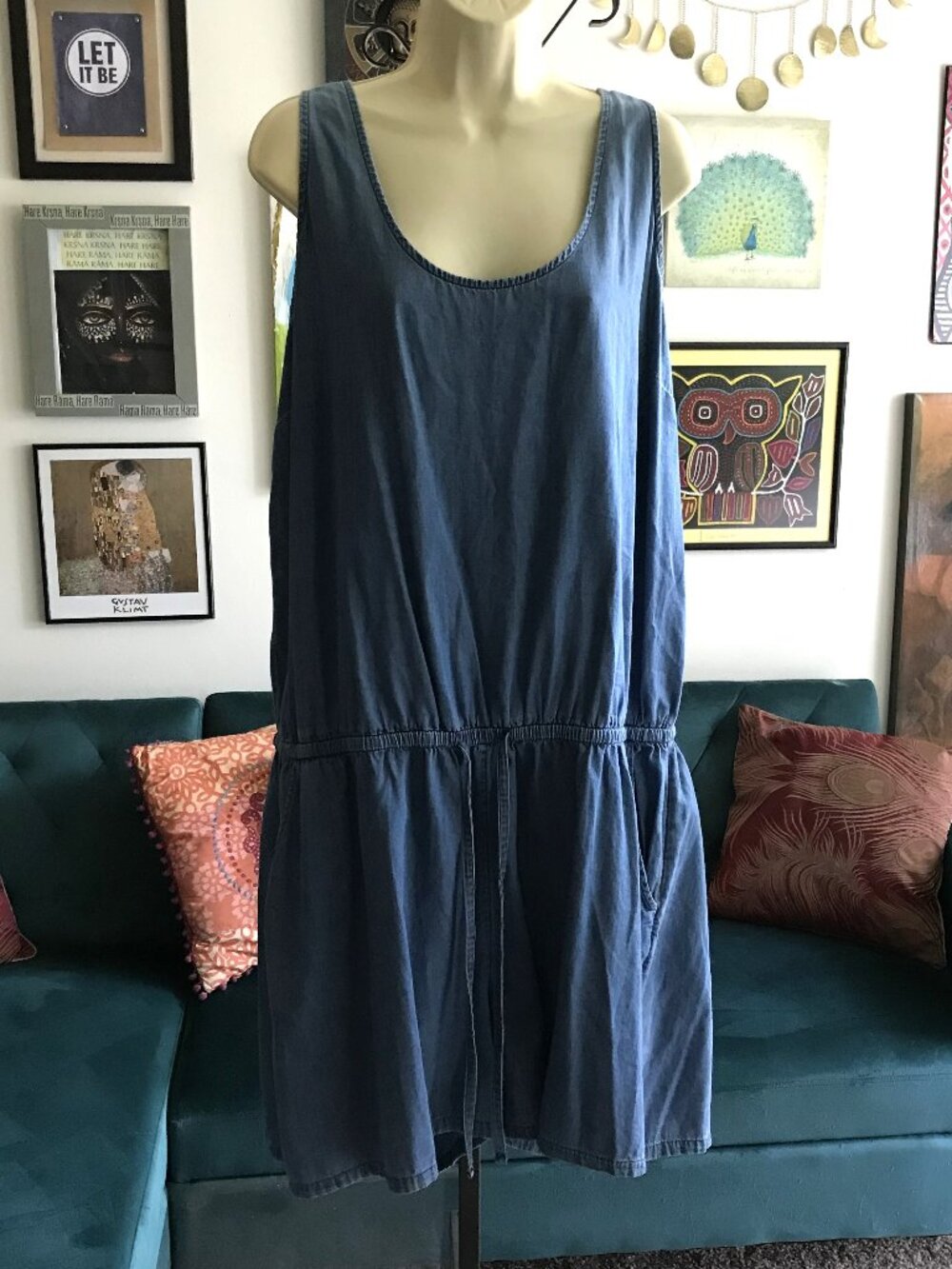 OLD NAVY size XXL Chambray Blue Scoop Neck Denim Romper with Pockets